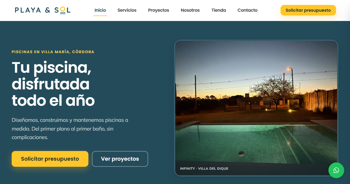 Playa y Sol Piscinas — corporate website for a pool-building company